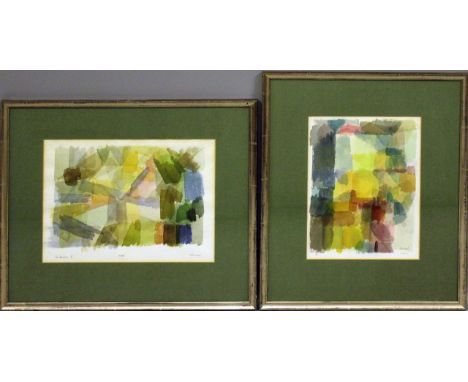 Unbekannter Maler (um 1976, wohl Ungarn) 2 Kompositionen mit Farbfeldern, je betitelt, u. a. "Szelmalom T.?". Aquarell, je re