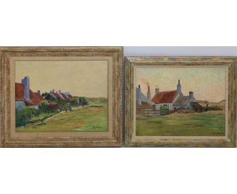 Lasch, Hermann (1861 Düsseldorf 1926) Zwei Arbeiten mit Landschaften und Häusern. Öl/Lwd., je re. u. sign. Je ca. 40x 50 cm. 