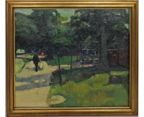Eisner, Ib (1925 Kopenhagen - Frederiksberg 2003) Im Park. Öl/Lwd. (Farbverluste), re. u. sign. und dat. (19)57. 67x 77 cm. R