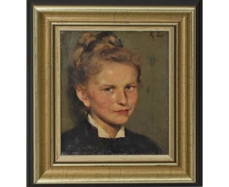 Lotter, Richard (1856 - 1927) Portrait einer jungen Frau. Öl/Lwd. li. u. sign. und re. o. monog. Verso dat. 1880. 19x 16,5 cm