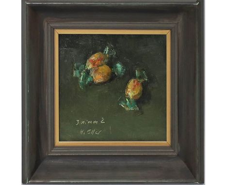 Eller. Hermann (1925 Zwiesel - Natternberg/Deggendorf 2009) Stillleben "3 nimm 2", so in der Darstellung betitelt. Öl/Hartfas