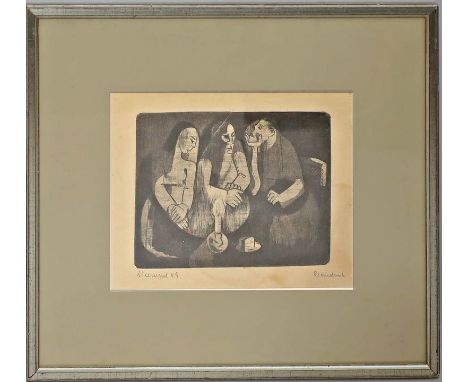 Strempel, Horst (1904 Beuthen - Berlin 1975) 3 Personen im Kerzenlicht (1949). Radierung (Knickspur, Altersspuren), li. mit B