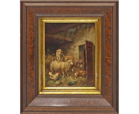 Grell, Johanna (1850 Wien 1934) Schafstall. Öl/Lwd., verso wohl sign. Ca. 27x 21,5 cm. R.