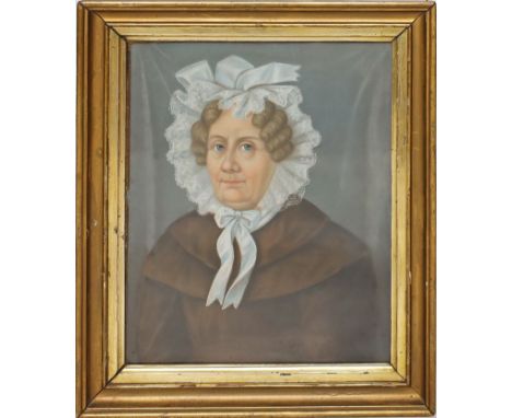Unbekannter Maler (19.Jh.) Portrait einer Dame in Biedermeierkleidung. Aquarell/Papier. 42x 35 cm. R. 