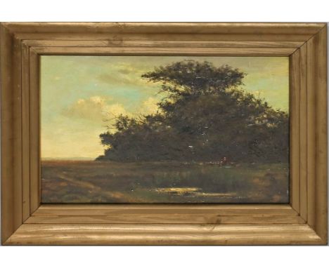 Boks, Martinus (1849-1885) Landschaft mit Bäuerin. Öl/Platte (rest.), li. u. sign. Ca. 29x 46 cm. R. 
