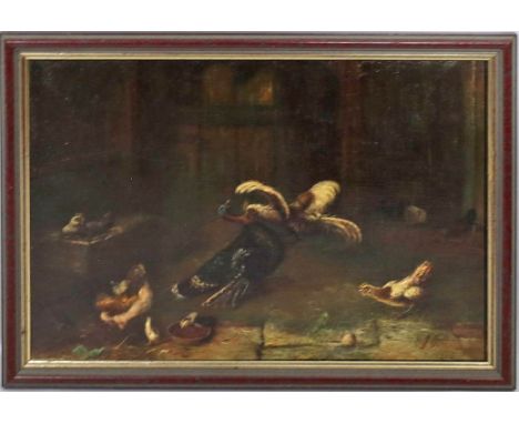 Oonincks, Jan van (1874 Holland 1938), att. Im Hühnerstall. Öl/Holz (Craquelé), re. u. undeutlich sign. und dat. 1925. 24x 34