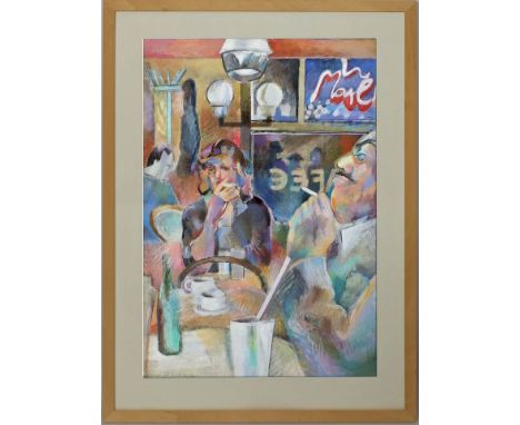 Eichheim, Burghild (geb. 1936 Bad Urach) "Im Caféhaus". Mischtechnik, li. u. sign. Ca. 75x 55 cm. PP., R.
