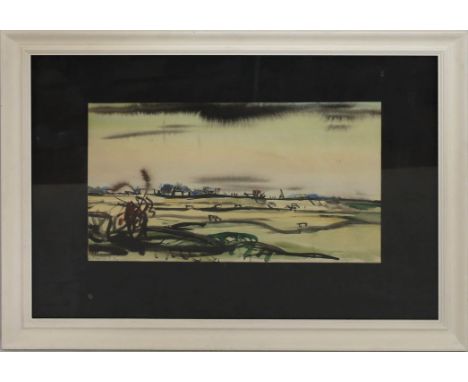 Preuschoff, Stephan (1907 Braunsberg - 1994 Berlin) Weite Landschaft. Aquarell/Papier, li. u. mit Kugelschreiber sign. und da