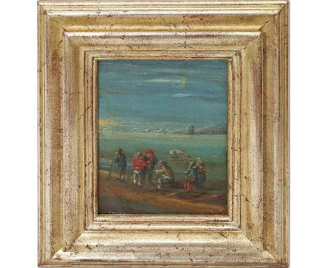 Unbekannter Maler (18./19. Jh.) Bauern. Öl/Lwd. (rest.). Ca. 20,5x 16 cm. R.