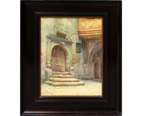 Wagenführ, Georg (1871-1950) Das Rathausportal in Rothenburg ob der Tauber. Aquarell (nicht ausgerahmt), li. u. sign. Ca. 39x