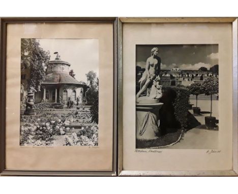 Trepte, Elly und H. Dörries 4 Schwarzweiß-Fotografien (1x koloriert) mit Ansichten von Sanssouci. Je auf PP. mit Bleistift si
