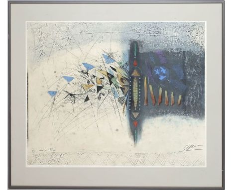 Dussau, Georges (geb. 1947 Chalon-sur-Saône) "...bleu", so betitelt. Carborundum-Radierung mit Prägung, mit Bleistift sign. u