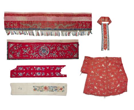 A GROUP OF SIX (6) EMBROIDERED TEXTILESChina, Late Qing DynastyIncluding a wall hanging embroidered with dragons.Dimensions (