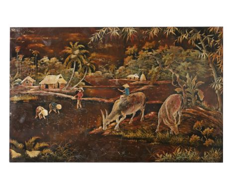 LÊ THANH (Vietnam, Born in 1942) ECOLE DES ARTS APPLIQUES DE GIA DINH (GIA DINH SCHOOL OF APPLIED ARTS)Paysage des rizières d