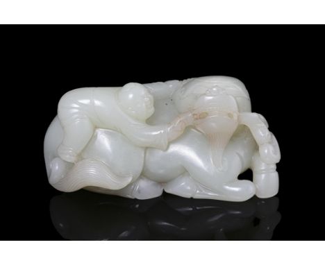 A PALE CELADON JADE ‘COWHERD AND WATER BUFFALO’ GROUPChina, ModernL: 7 cmWeight: 140,8 gramsCondition Report:  Condition repo