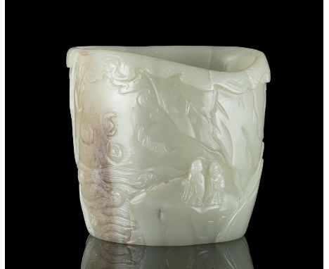 A LARGE WHITE JADE ‘TREE TRUNK’ BRUSHPOT, BITONGChina, ModernCarved out of a large single piece of jade a white tone with bro