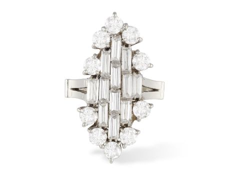 A DIAMOND DRESS RING, BY DIETER BRETTERBAUER, CIRCA 1970Of marquise shape, set with baguette-cut diamonds at the centre withi