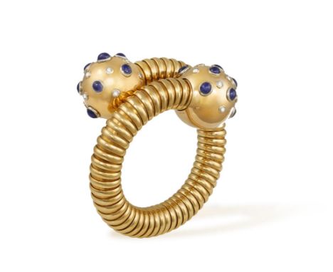 THE PRIVATE PROPERTY OF A NOBLE ITALIAN LADYA RARE RETRO SAPPHIRE AND DIAMOND 'TUBOGAS' BRACELET, BY BULGARI, CIRCA 1940The l