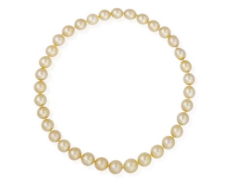 A CULTURED PEARL NECKLACEComposed of a graduated row of South Sea cultured pearls of gold tint measuring from approximately 1