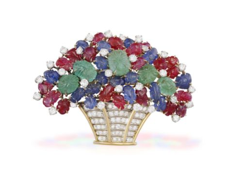 THE PRIVATE PROPERTY OF A NOBLE ITALIAN LADYA GEM-SET AND DIAMOND 'GIARDINETTO' BROOCH, CIRCA 1960Of giardinetto tutti frutti