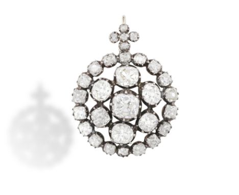 A FINE LATE 19TH CENTURY DIAMOND PENDANT, CIRCA 1890Composed of a central old cushion-shaped diamond weighing approximately 2