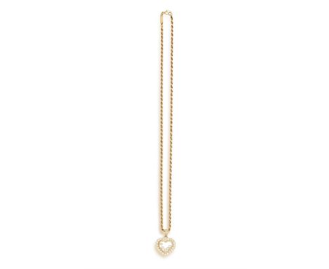 A 'HAPPY DIAMOND' PENDANT NECKLACE, BY CHOPARD, CIRCA 1995The ropetwist chain suspending a yellow gold heart, the scalloped b