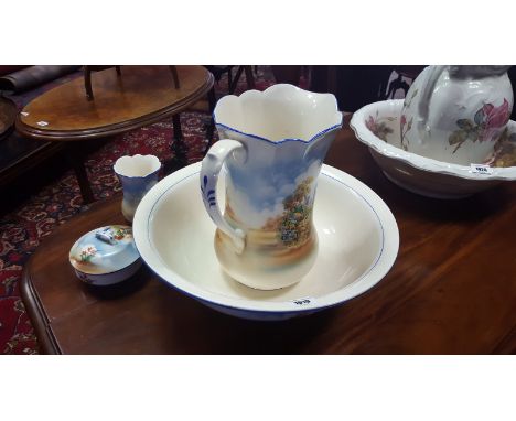A Good 19th Century Falcon Ware Jug and Basin Washstand Set; in the Alton Pattern.