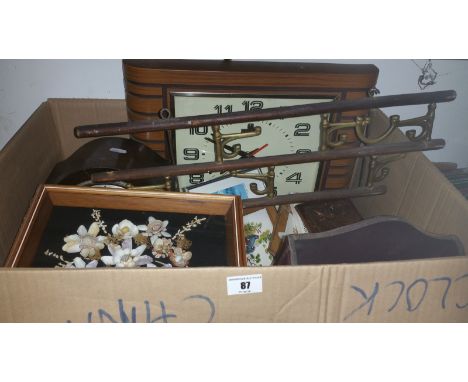 A Box Lot of Various Items to Include a Mantle Clock etc.