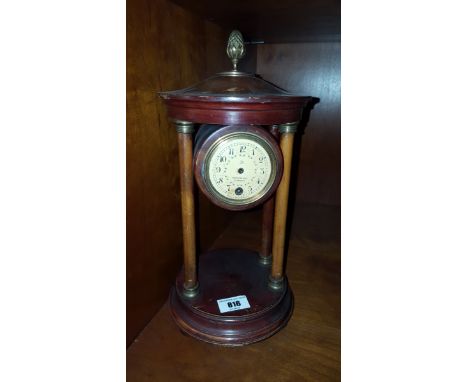 A German Mahogany Portico Mantel Clock, 20th Century.