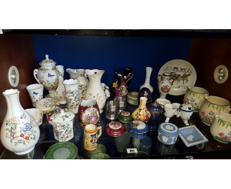 A Large Shelf of Aynsley (Pembroke and Cottage Garden), Limoges, Wedgwood, etc.