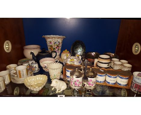 A Shelf of Various Items; to include Belleek etc.