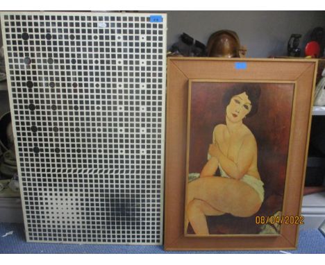 After Victor Vasarely - Supernovae, a print 86.5cm x 54.5cm unframed, and a mounted and framed print after Modigliani 59cm x 