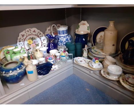 Twentieth century china and glass to include a Doulton planter, a Crummles enamelled pill box together with stoneware bottles