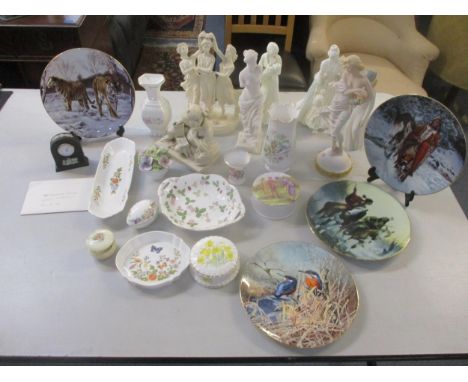 A mixed lot of ceramics and composition figurines and ornaments to include a Royal Worcester Mothering Sunday blanc de chine 