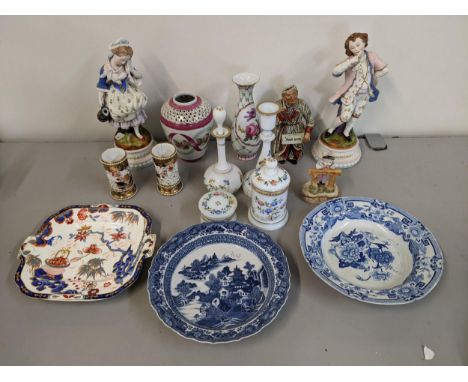 18th and 19th century ceramics and glassware to include a late 18th century Chinese blue and white bowl, Continental vases, a