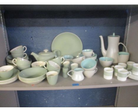 A selection of Poole two-tone ceramics to include a coffee set and other ceramics 