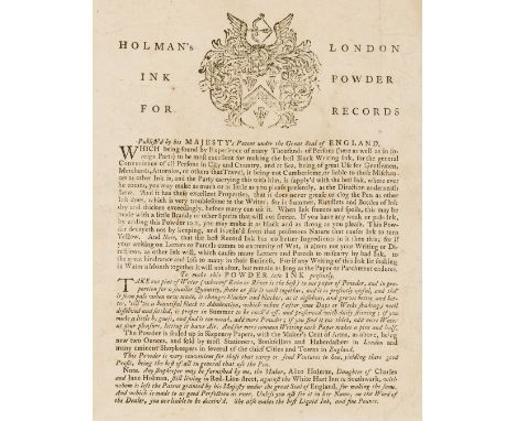 Trade advertisement.- Women.- Holman (Alice, businesswoman and proprietor of Holman's ink, active after 1712) Holman's Ink fo
