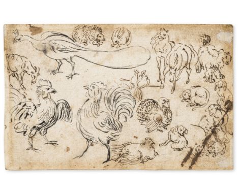 Dutch School (probably late 16th century) Animal studies (recto and verso), including a pheasant, turkey, cockerel, rabbit, h
