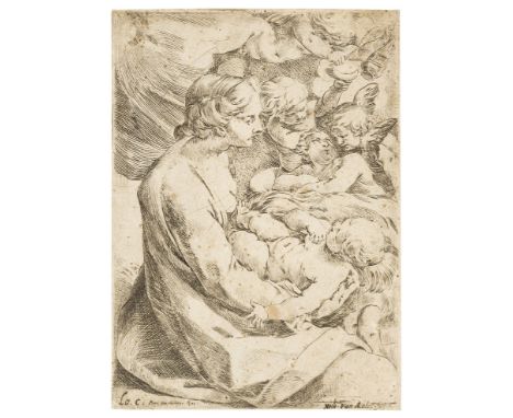 Carracci (Ludovico 1555-1619) Madonna and Child with Angels, etching, on laid paper without watermark, sheet 165 x 115 mm. (6