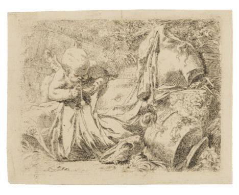 Troger (Paul, 1698-1762) A child blowing bubbles amongst architectural fragments (an allegory of Transitoriness), etching, on