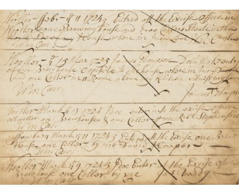 Northumberland Excise.- Bradshaw (R.) Northumberland Collector - Wooller... Entry Book, manuscript, title and 48pp., some sta