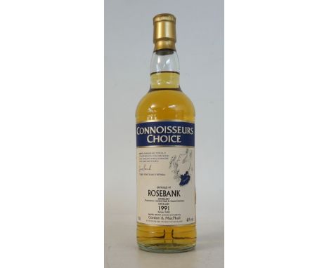 ROSEBANK 1991 CONNOISSEURS CHOICE
1 bottle.  Rosebank 1991 Connoisseurs Choice Single Malt Scotch Whisky.  70cl.  43% abv.  D
