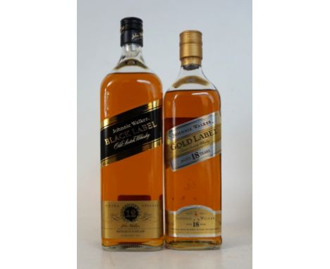 JOHNNIE WALKER GOLD & BLACK LABEL
2 bottles.  Johnnie Wlker Gold Label 18 Year Old Blended Scotch Whisky.  750ml.  43% abv.  