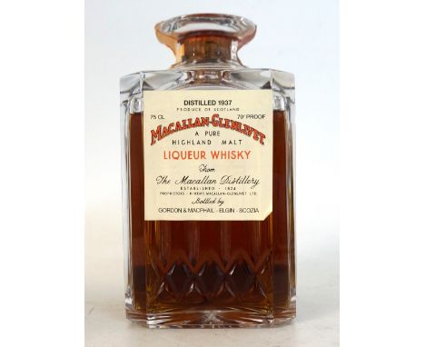 MACALLAN 1937 IN CRYSTAL DECANTER 
Single Malt Scotch Whisky. Macallan-Glenlivet 1937. Gordon & MacPhail crystal decanter bot