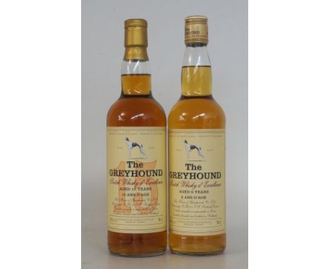 THE GREYHOUND SCOTCH WHISKY
2 bottles.  THE GREYHOUND SCOTCH WHISKY D'EXCELLENCE 8 Years Old.  Blended Scotch Whisky.  Bottle