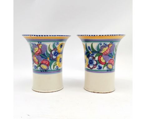 2 x Poole England pottery flared top vases #335/ED decorated by Dorothy James (Mainstone 1924-35) ~ 18cm high &amp; 1 has a c