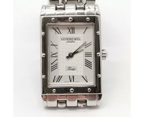Raymond Weil Geneve tango quartz wristwatch on integral stainless steel bracelet #K000321/5980  in original retail box with c