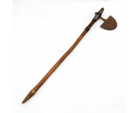 African Zulu axe with wirework detail and shaped wooden handle 78cm long