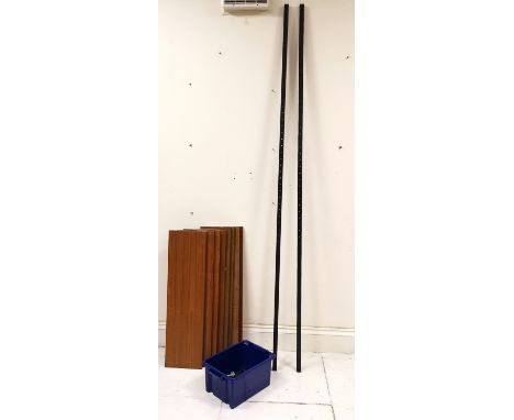 Mid century Ladderax shelves 2 black metal uprights and shelf brackets, 8 boards - 225cm high x 89cm wide boards.