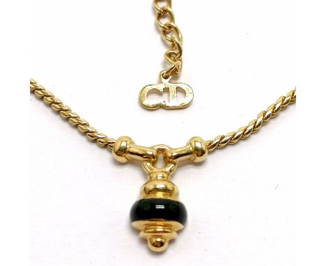 Christian Dior gold tone necklet with black enamel pendant drop - 36cm